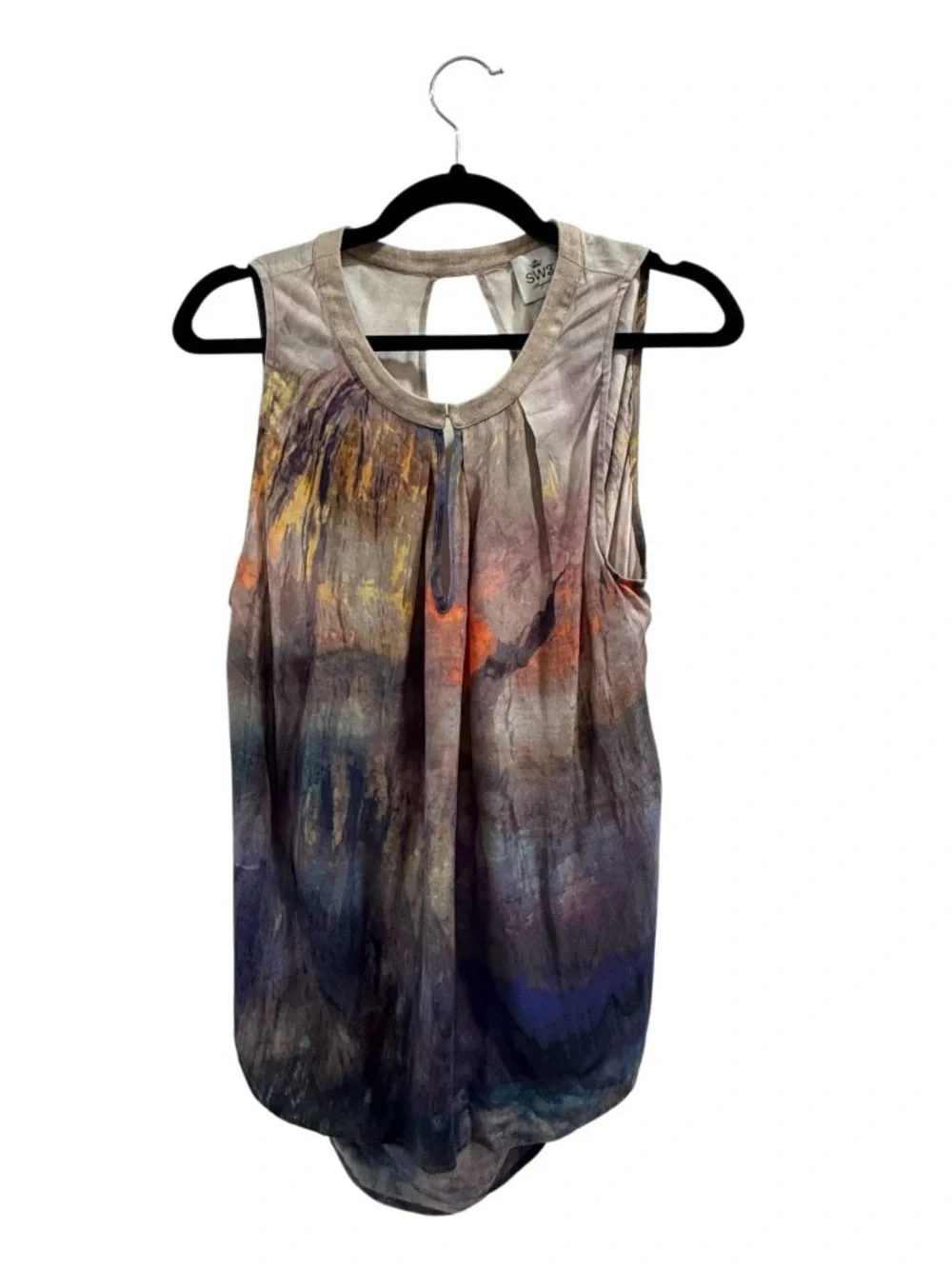 SW3 Bespoke Women's Medium 100% Viscose Abstract Watercolor Sleeveless Blouse